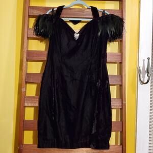 VINTAGE HW Collections Velvet & Feather Mini Dress, Sz 12